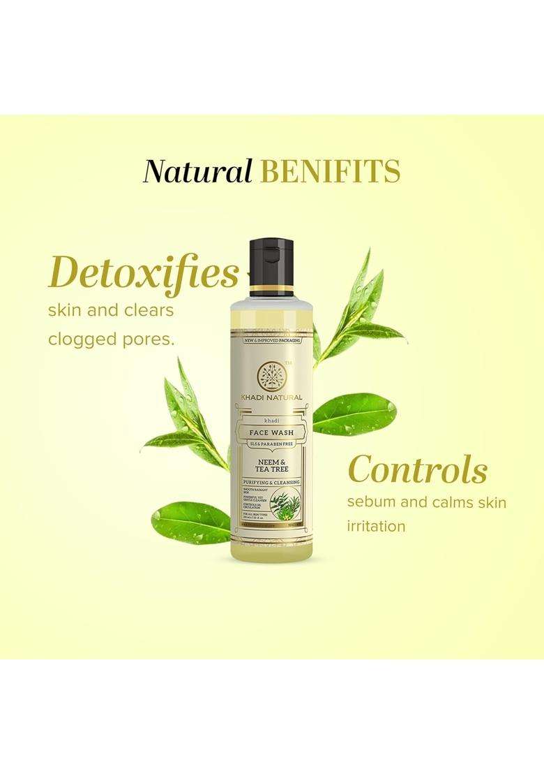 Khadi Natural Neem & Tea Tree Herbal Face Wash 210 ml | Natural Herbal Care | Controls Acne and Promotes Glowing Skin | Paraben, Sulphate Free - Indya