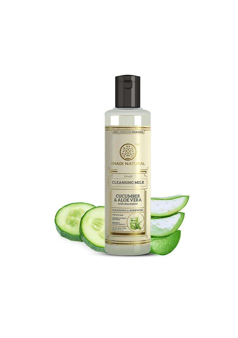Khadi Natural Cucumber & Aloe Vera Cleansing Milk 210 ml | Natural Herbal Care | Herbal Face Cleanser for Gentle Makeup Removal - Indya