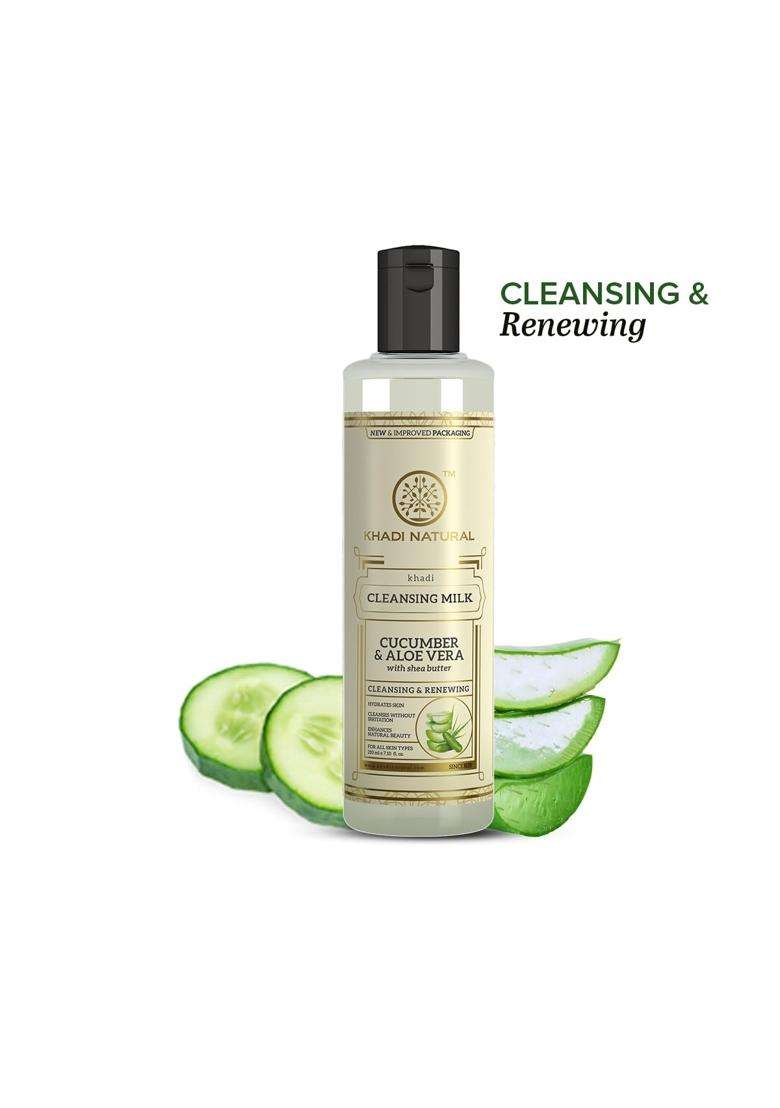 Khadi Natural Cucumber & Aloe Vera Cleansing Milk 210 ml | Natural Herbal Care | Herbal Face Cleanser for Gentle Makeup Removal - Indya