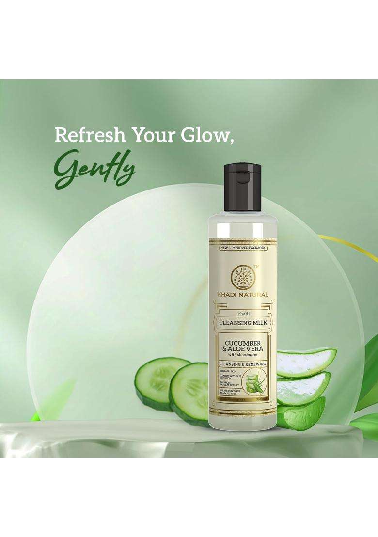 Khadi Natural Cucumber & Aloe Vera Cleansing Milk 210 ml | Natural Herbal Care | Herbal Face Cleanser for Gentle Makeup Removal - Indya