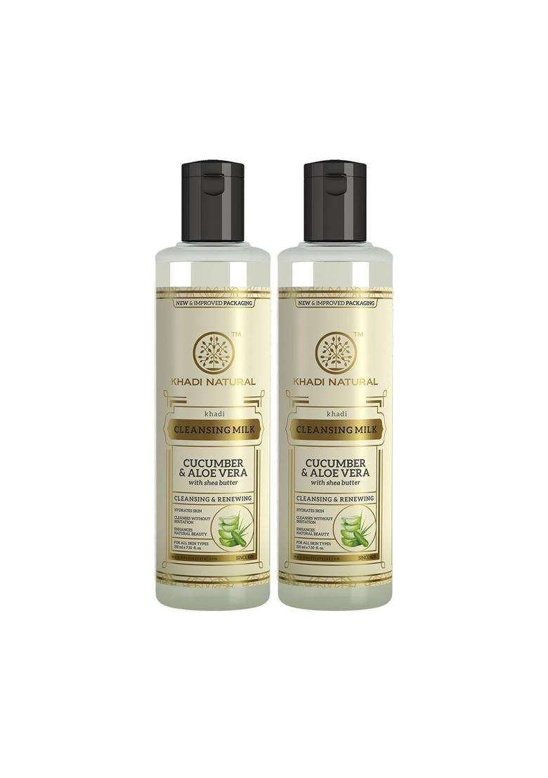 Khadi Natural Cucumber and Aloevera Cleansing Milk (210 * 2) (420 ml) (Pack of 2) | Make up Remover | with Shea/Kokum Butter | For All Skin Types - Indya