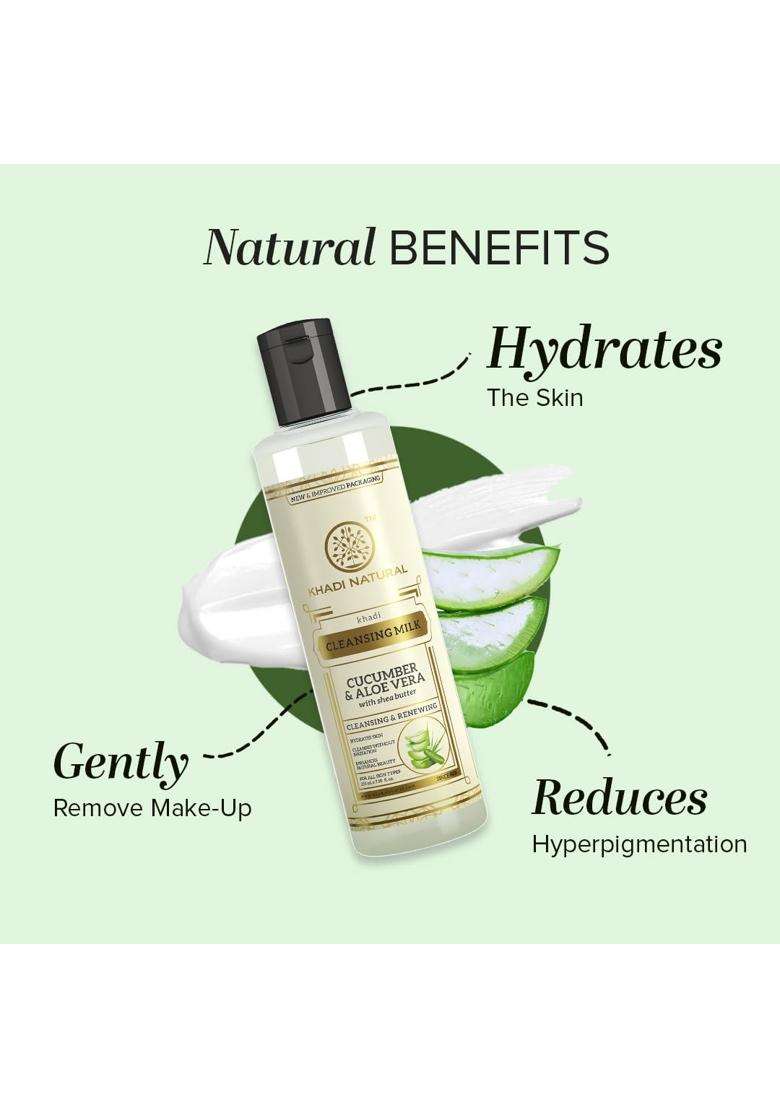 Khadi Natural Cucumber and Aloevera Cleansing Milk (210 * 2) (420 ml) (Pack of 2) | Make up Remover | with Shea/Kokum Butter | For All Skin Types - Indya