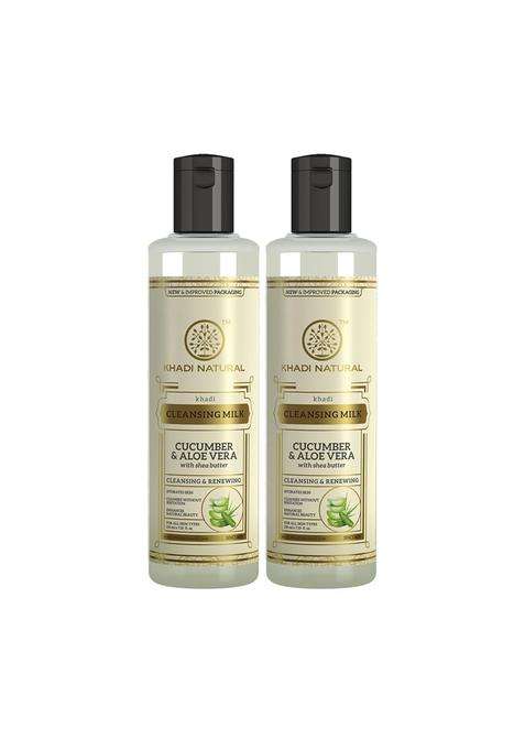 Khadi Natural Cucumber and Aloevera Cleansing Milk (210 * 2) (420 ml) (Pack of 2) | Make up Remover | with Shea/Kokum Butter | For All Skin Types