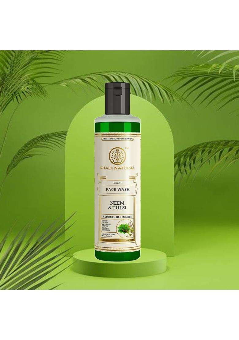 Khadi Natural Neem & Tulsi Face Wash 210 ml | Natural Herbal Care | Herbal Face Cleanser for Oil Control & Cleansing | Paraben Free Face Wash - Indya