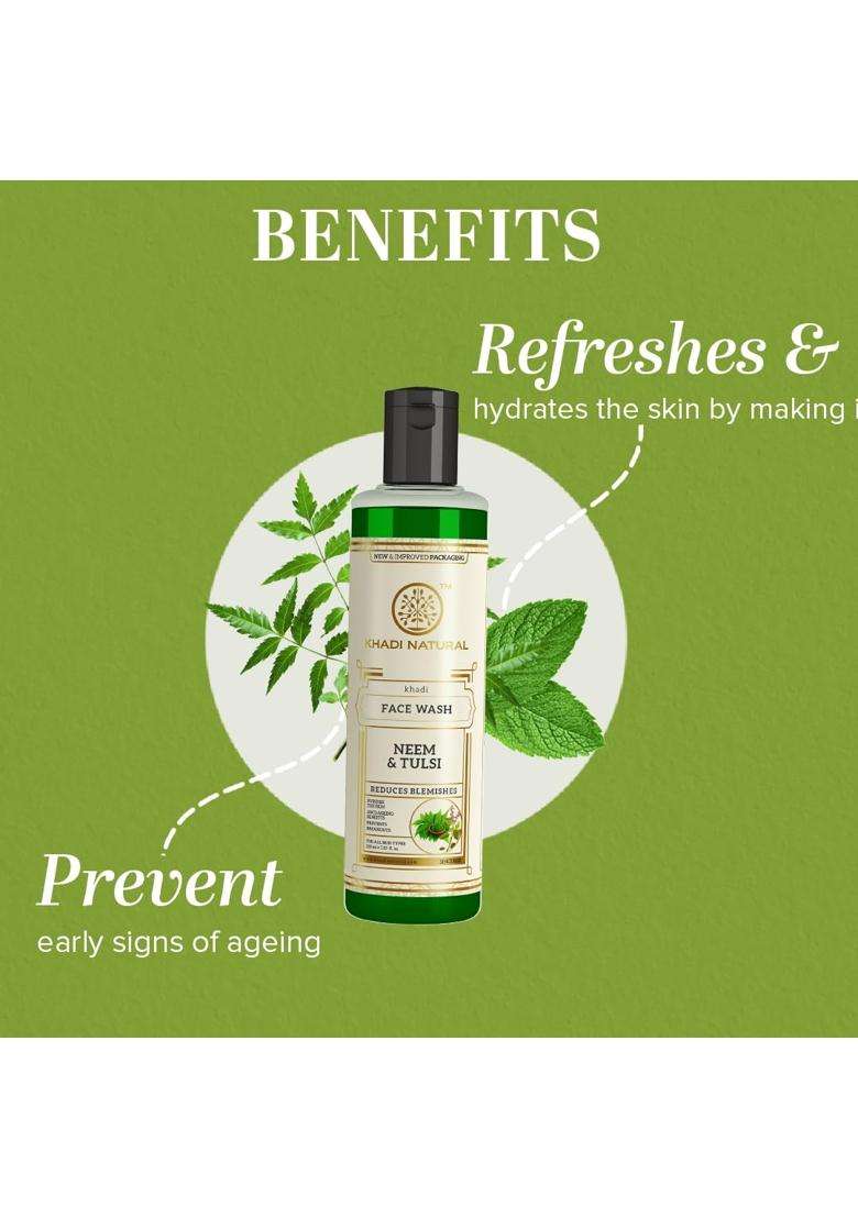 Khadi Natural Neem & Tulsi Face Wash 210 ml | Natural Herbal Care | Herbal Face Cleanser for Oil Control & Cleansing | Paraben Free Face Wash - Indya