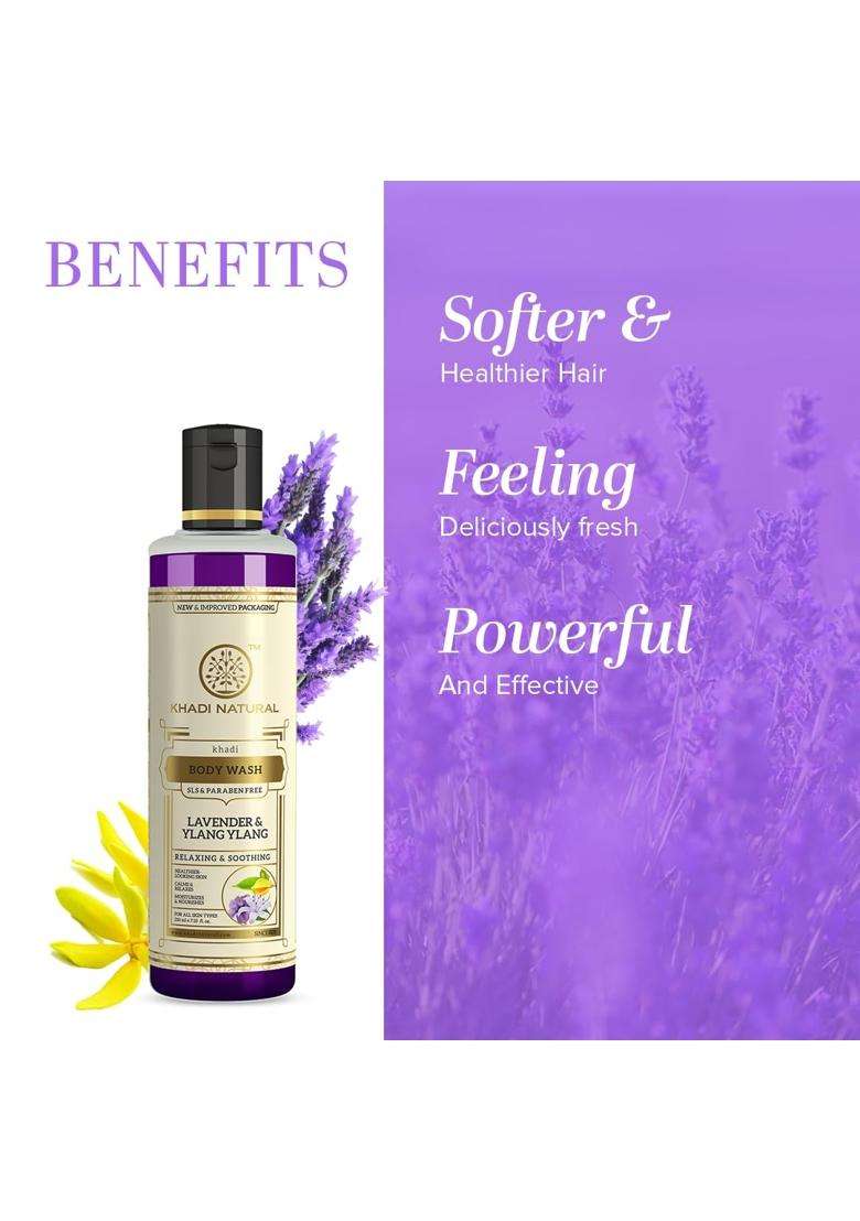 Khadi Natural Lavender & Ylang Ylang Herbal Body Wash 210 ml | Natural Herbal Care | Gently cleanses and nourishes | Shower Gel that relax senses - Indya