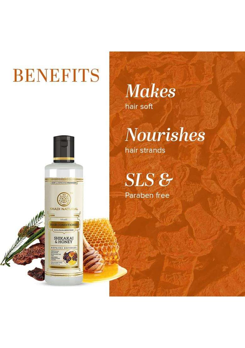 Khadi Natural Shikakai and Honey Herbal Hair Conditioner 210 ml, For Nourishing Dry Hair, Repairs Dry and Damaged, For All Hair Types - Indya