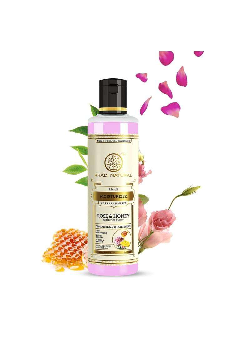 Khadi Natural Moisturising Lotion, Rose and Honey 210 ml | Smooth and radiant skin | Unique non-sticky formula | Keeps skin moisturized | Body Lotion - Indya
