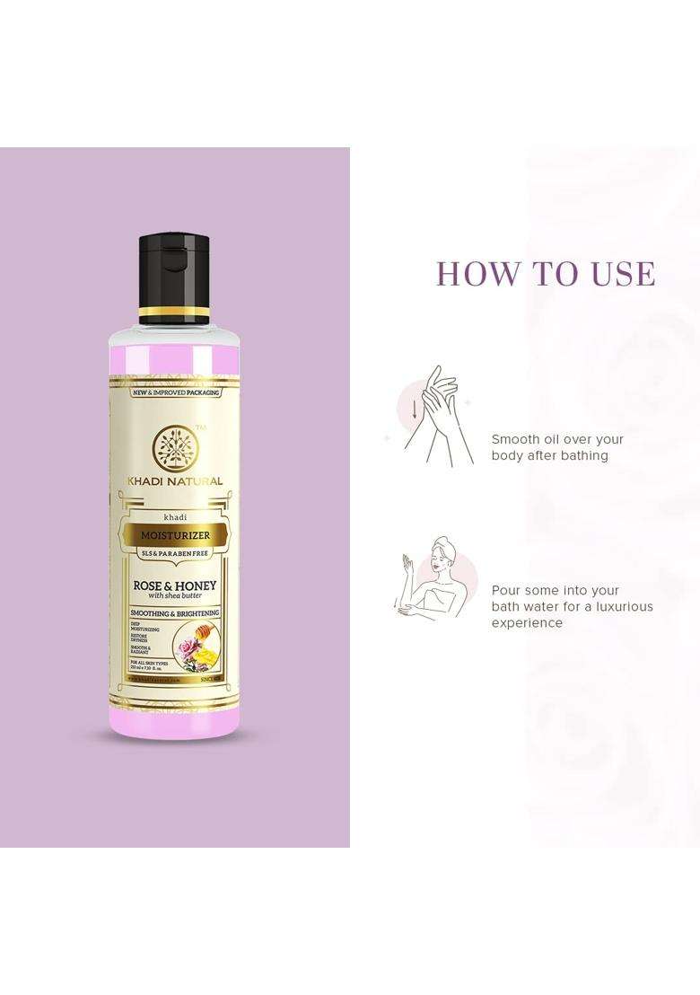Khadi Natural Moisturising Lotion, Rose and Honey 210 ml | Smooth and radiant skin | Unique non-sticky formula | Keeps skin moisturized | Body Lotion - Indya