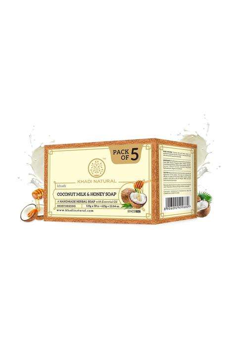 Khadi Natural Herbal Coconut Milk & Honey Soap (5x125 g) (625 g) (Pack of 5) | Natural Herbal Care | Herbal Bathing Soap for Glowing Skin