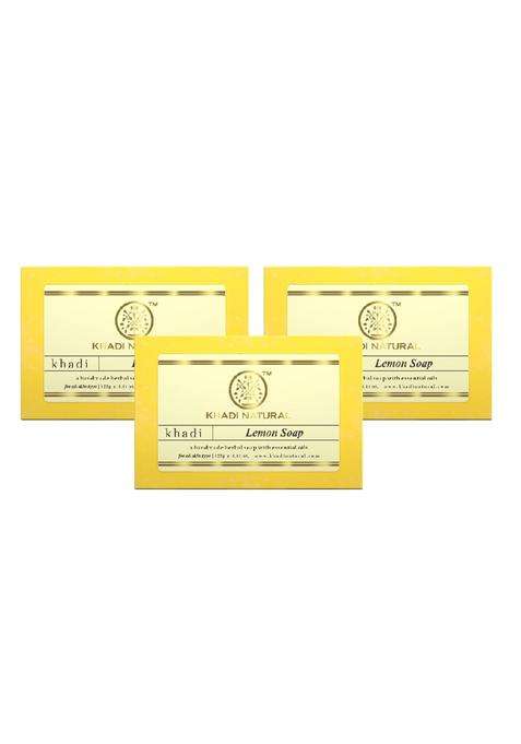 Khadi Natural Lemon Soap (125 g*3) (375 g) (Pack of 3) | Moisturizes & Revitalizes skin | Gently exfoliating | Suitable for all skin types