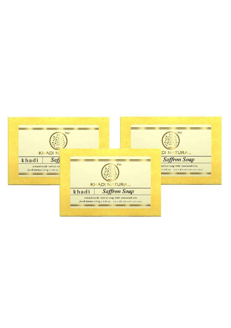 Khadi Natural Saffron Soap, 125g (Pack of 3) | Skin tighening properties | Deeply Moisturizing & Skin Brightening | Enhances natural glow - Indya