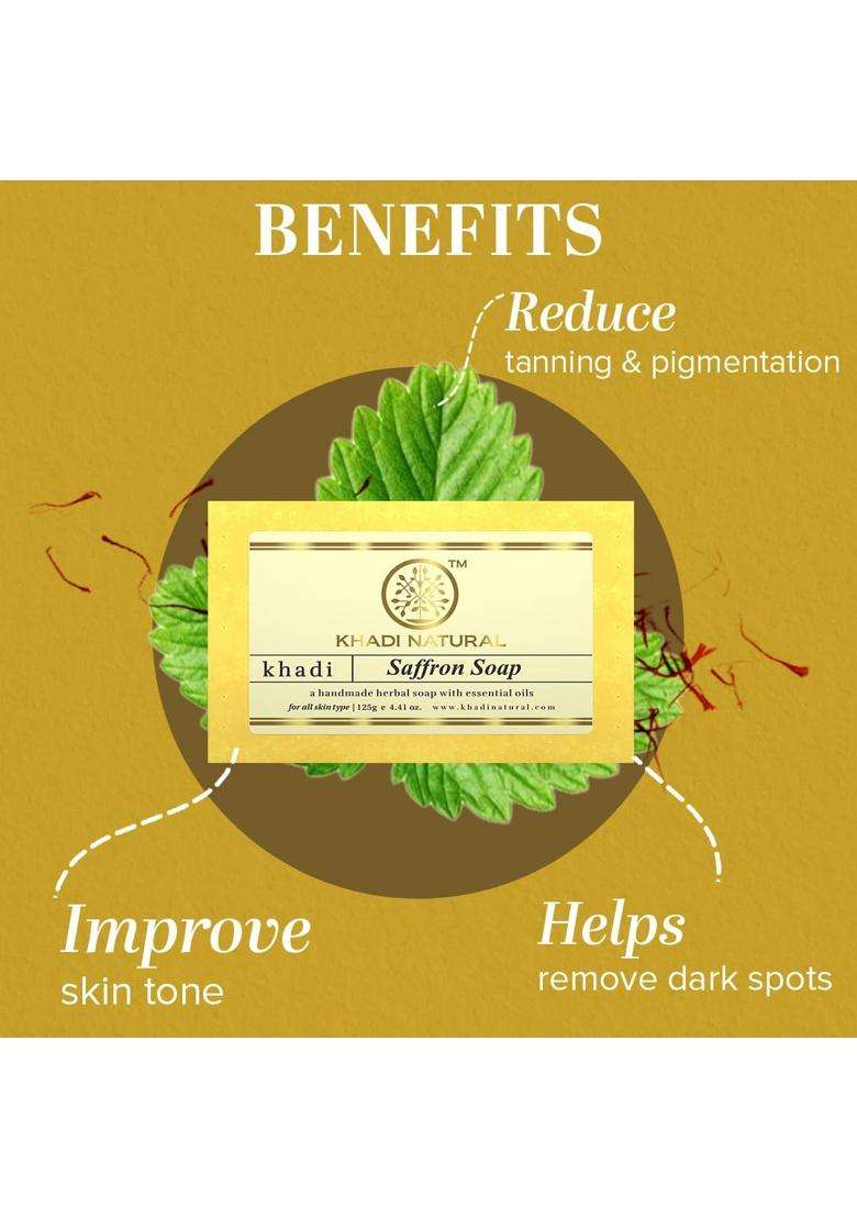 Khadi Natural Saffron Soap, 125g (Pack of 3) | Skin tighening properties | Deeply Moisturizing & Skin Brightening | Enhances natural glow - Indya