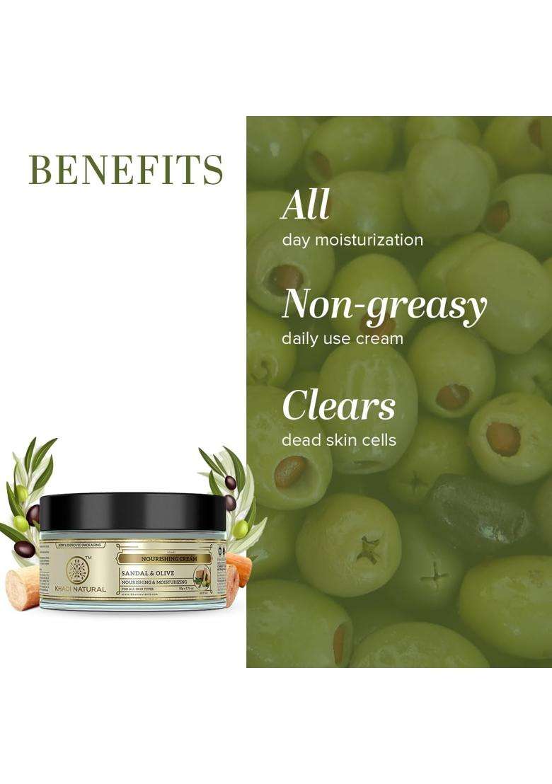 Khadi Natural Ayurvedic Sandal & Olive Face Nourishing Cream with Shea Butter 50g | Authentic Traditional Formula | Herbal Formula for a Glowing - Indya
