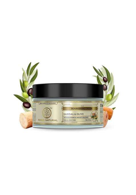 Khadi Natural Ayurvedic Sandal & Olive Face Nourishing Cream with Shea Butter 50g | Authentic Traditional Formula | Herbal Formula for a Glowing