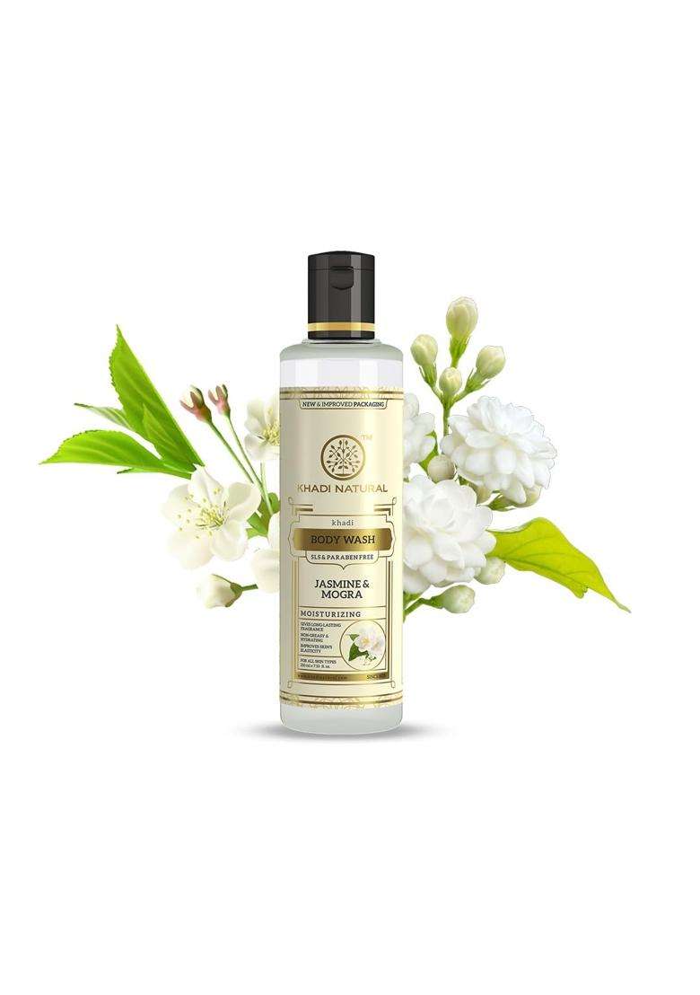 Khadi Natural Jasmine & Mogra Herbal Body Wash 210 ml | Natural Herbal Care | Herbal Shower Gel for Soft & Fresh Skin | Pleasant Floral Fragrance - Indya