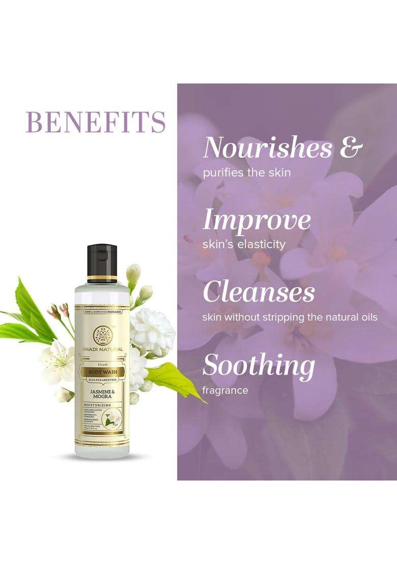 Khadi Natural Jasmine & Mogra Herbal Body Wash 210 ml | Natural Herbal Care | Herbal Shower Gel for Soft & Fresh Skin | Pleasant Floral Fragrance - Indya
