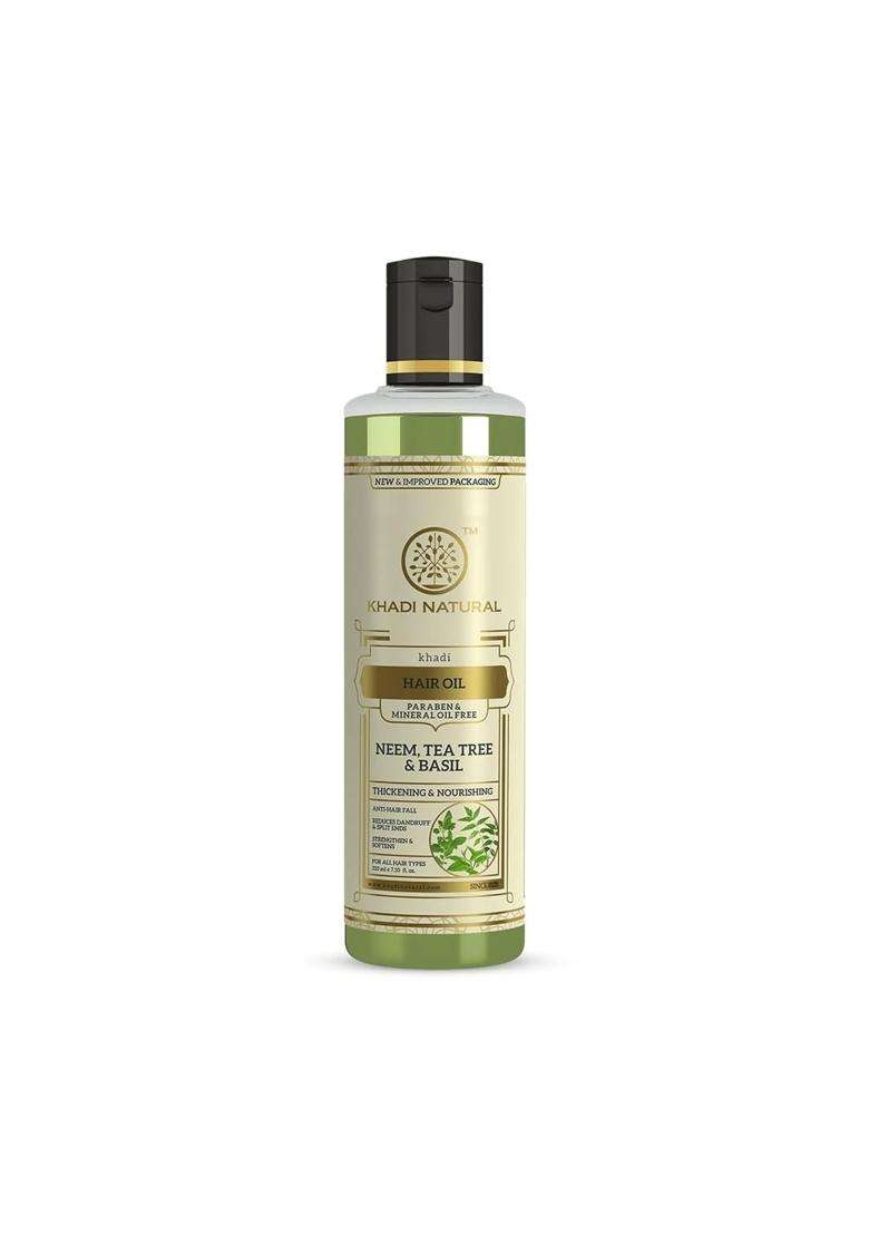 Khadi Natural Neem, Teatree and Basil Herbal Hair Oil, Paraben Mineral Oil Free 210 ml | Natural Herbal Care | Unique non-greasy hair formula - Indya