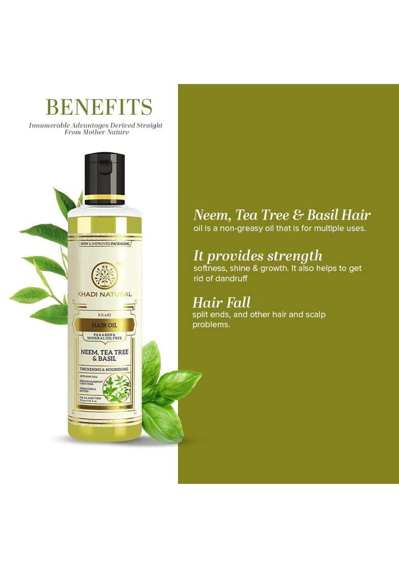 Khadi Natural Neem, Teatree and Basil Herbal Hair Oil, Paraben Mineral Oil Free 210 ml | Natural Herbal Care | Unique non-greasy hair formula - Indya