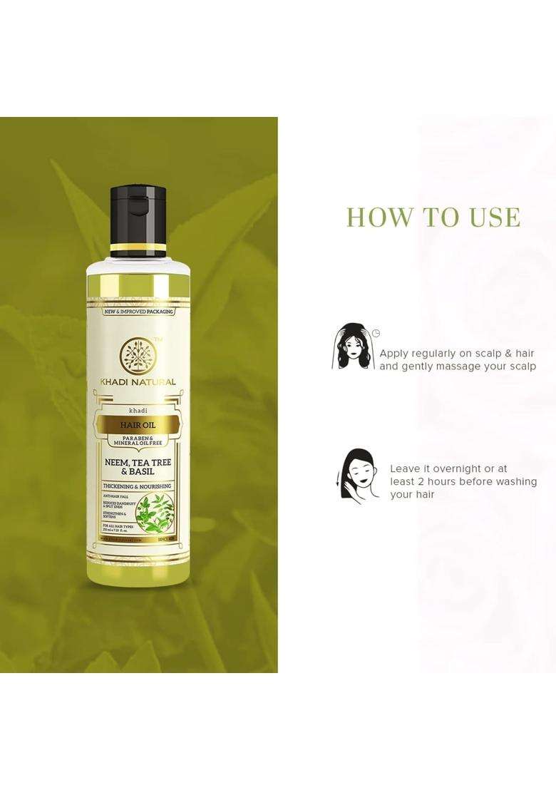 Khadi Natural Neem, Teatree and Basil Herbal Hair Oil, Paraben Mineral Oil Free 210 ml | Natural Herbal Care | Unique non-greasy hair formula - Indya
