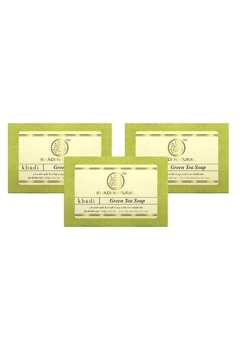 Khadi Natural Green Tea Soap 375 g (Pack of 3) | Natural Herbal Care | Herbal Handmade | Bathing For Body Acne and For Rejuvenating Skin