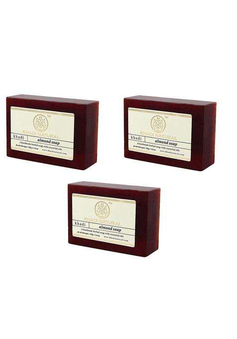 Khadi Natural Almond Handmade Soap 125 g (Pack of 3) | Reduces Tanning | Improves skin texture | Natural Soap with Essential Oils | (125 g*3) (375 g)