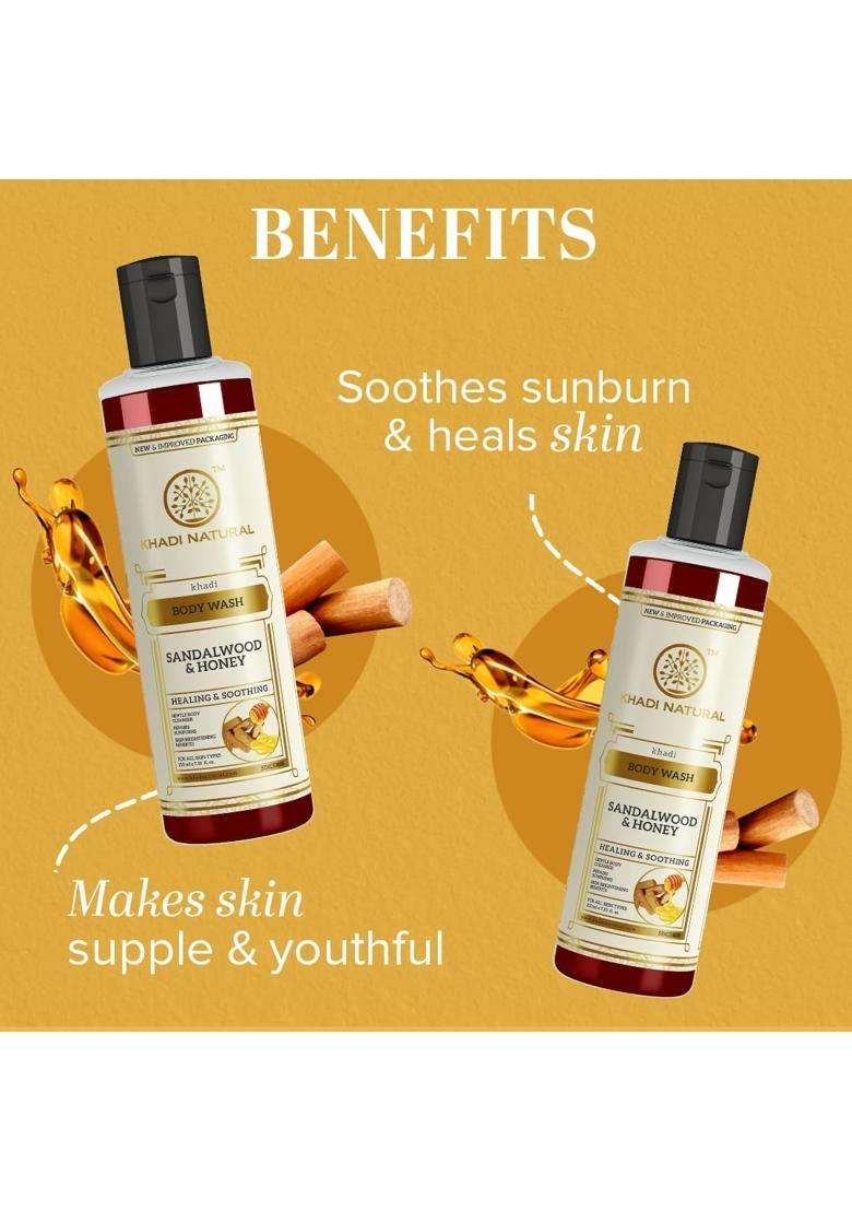 Khadi Natural Sandalwood & Honey Body Wash 210x2 (420 ml) (Pack of 2) | Gentle Body Cleanser for Healthy Skin | Body Wash for Calming Sunburns - Indya