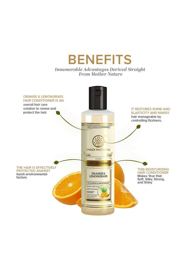 Khadi Natural Orange & Lemongrass Hair Conditioner 210 ml | Natural Herbal Care | Herbal Conditioner for Frizz Care & Hair Smoothness | No Parabens - Indya