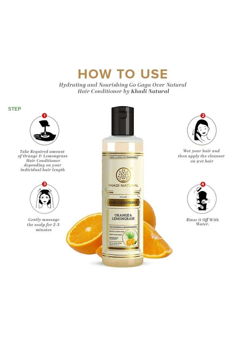Khadi Natural Orange & Lemongrass Hair Conditioner 210 ml | Natural Herbal Care | Herbal Conditioner for Frizz Care & Hair Smoothness | No Parabens - Indya