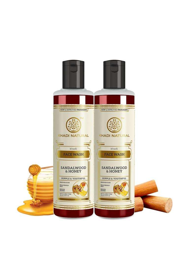 Khadi Natural Sandalwood & Honey Face Wash 210 ml (Pack of 2) | Gentle Face Cleanser for Healthy Skin | Face Wash for Calming Sunburns | 210 * 2 - Indya
