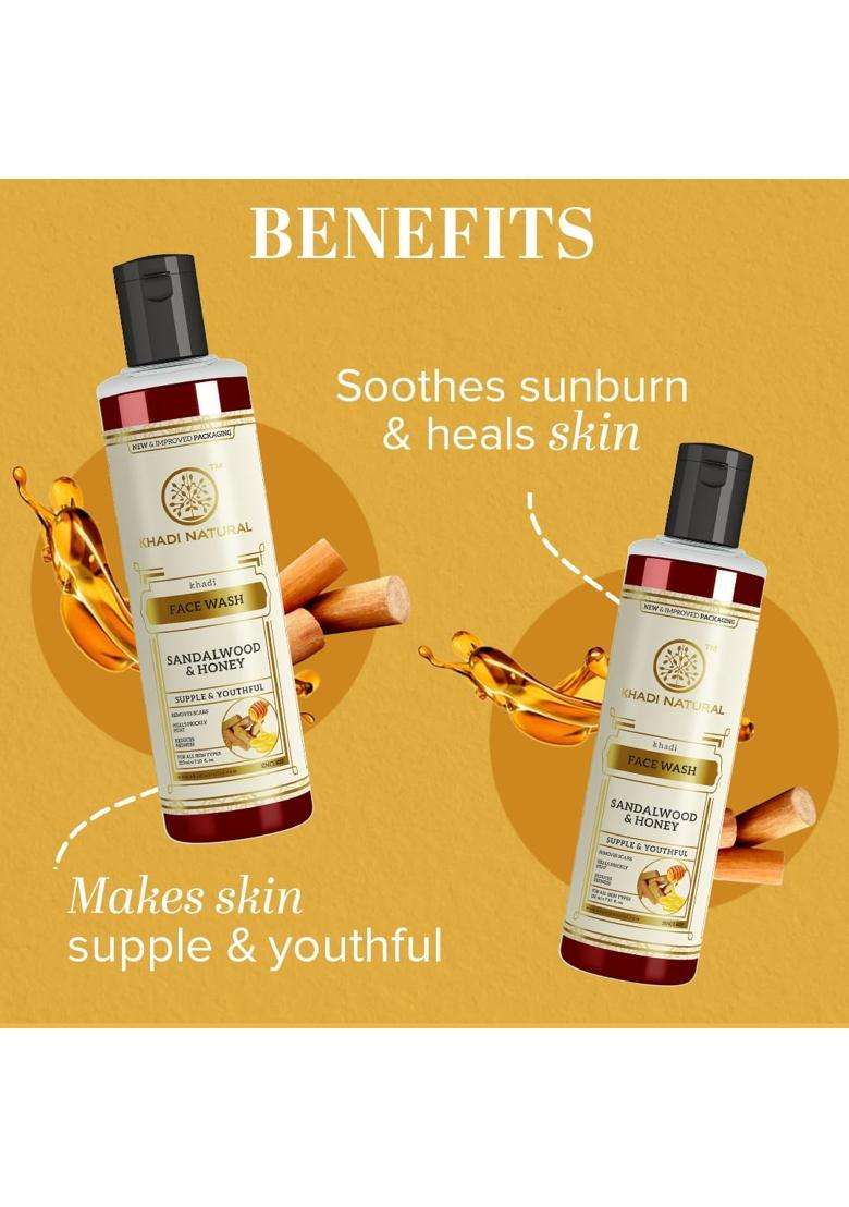 Khadi Natural Sandalwood & Honey Face Wash 210 ml (Pack of 2) | Gentle Face Cleanser for Healthy Skin | Face Wash for Calming Sunburns | 210 * 2 - Indya