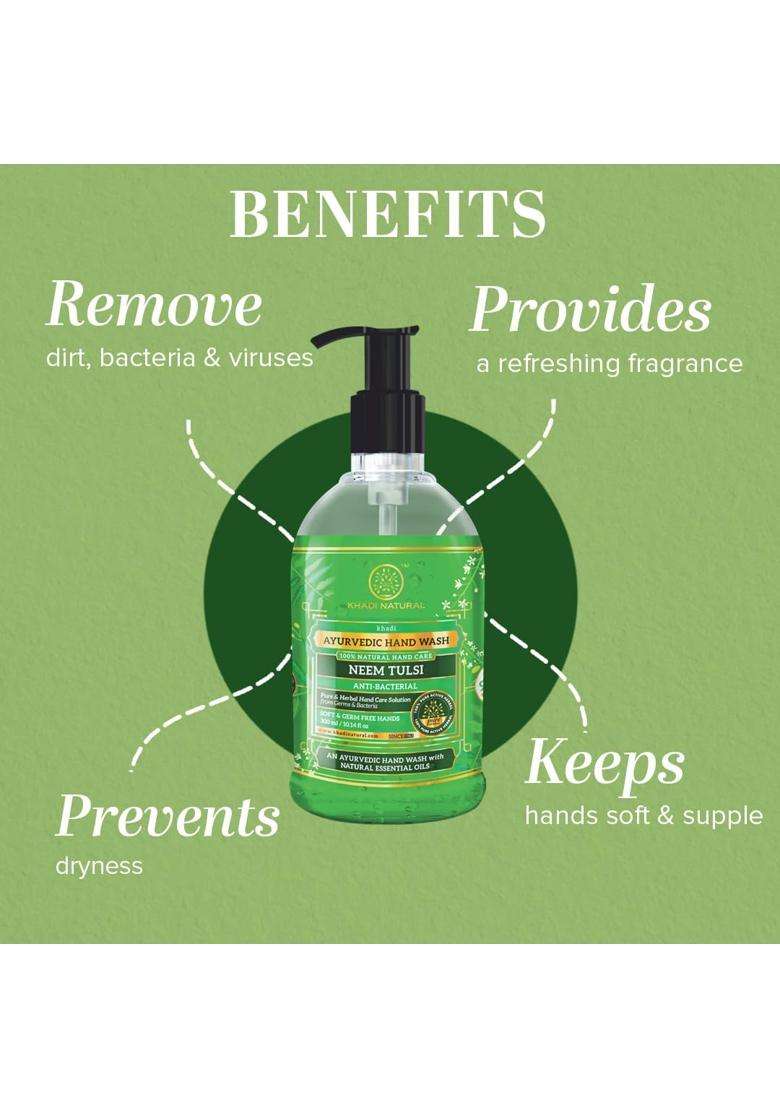 Khadi Natural Hand Wash Neem Tulsi (300 ml*2) (600 ml) (Pack of 2) | Authentic Traditional Formula | Ayurvedic Handwash for Clean Hands - Indya