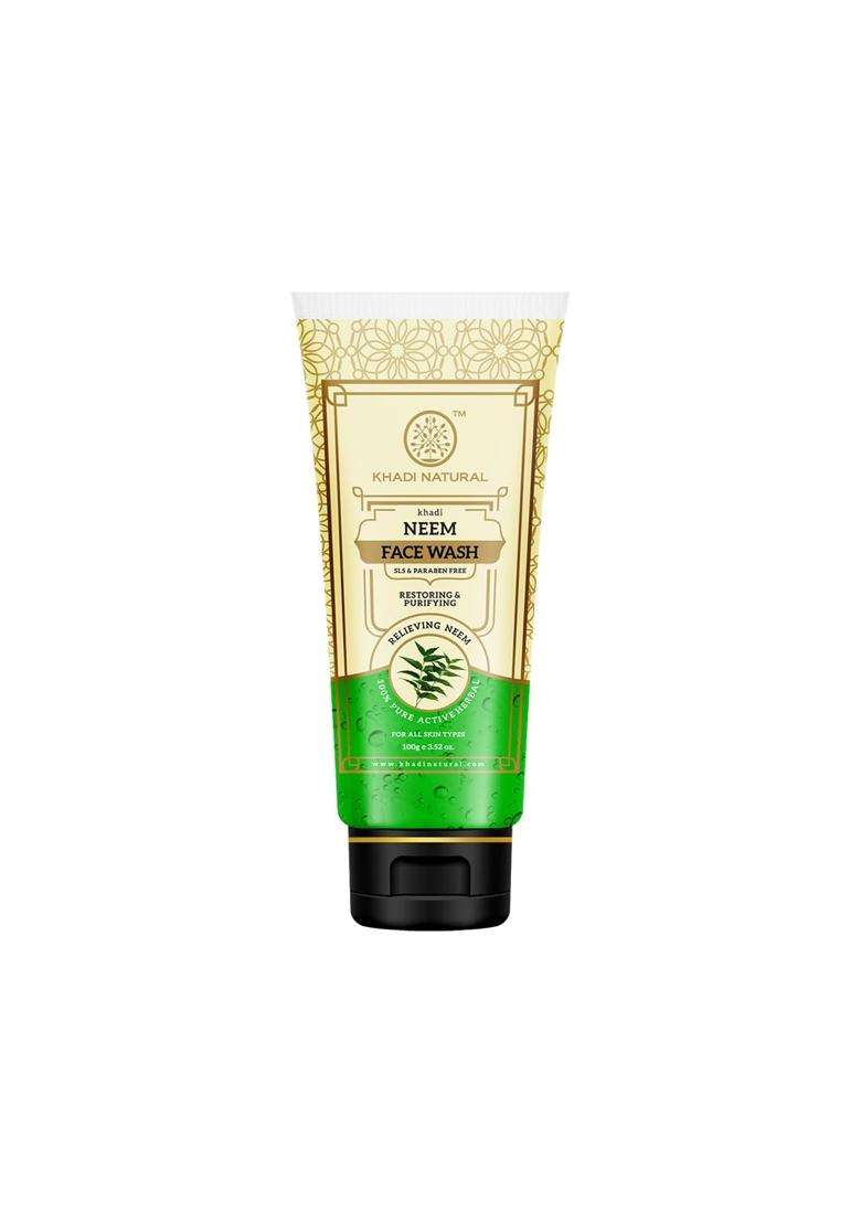 Khadi Natural Neem Face Wash 100 ml | Natural Herbal Care | Herbal Cleanser for Fresh & Healthy Looking Skin | Helps Remove Dirt, Oil & Impurities - Indya