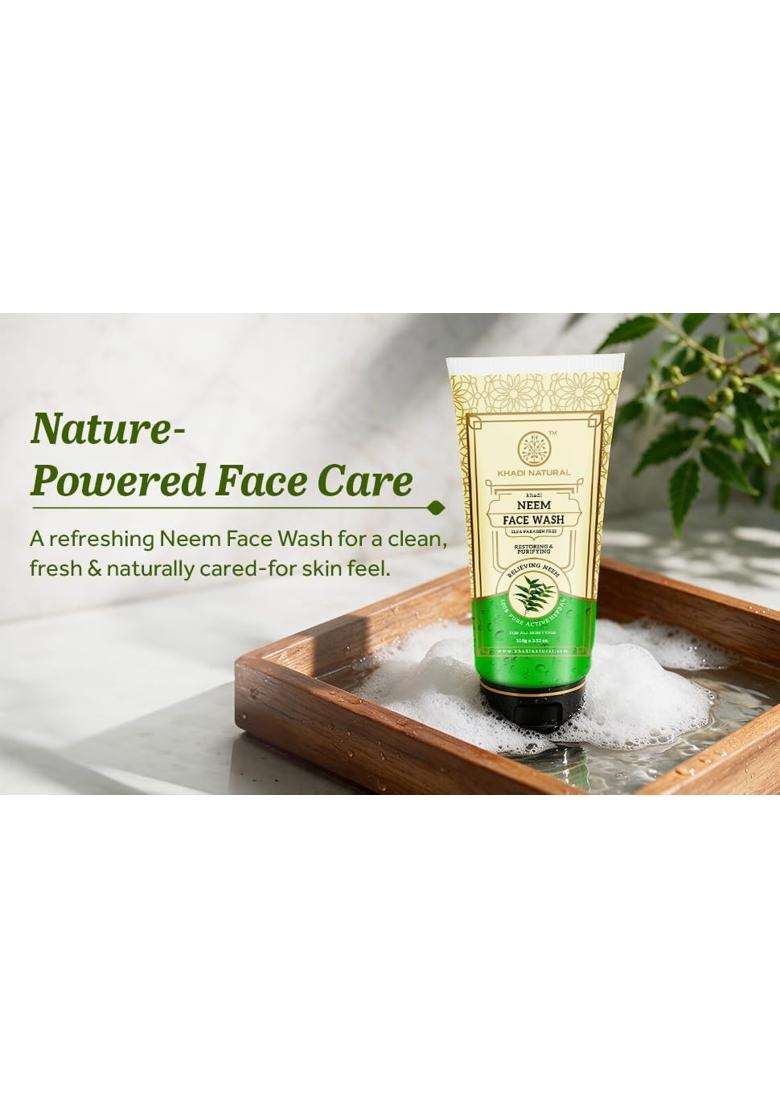 Khadi Natural Neem Face Wash 100 ml | Natural Herbal Care | Herbal Cleanser for Fresh & Healthy Looking Skin | Helps Remove Dirt, Oil & Impurities - Indya