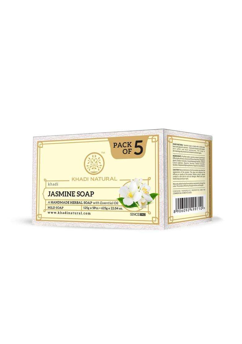Khadi Natural Natural Jasmine Soap (5x125 g) (625 g) (Pack of 5) | Natural Herbal Care | Herbal Bathing for Healthy Skin | Natural with essential oils - Indya