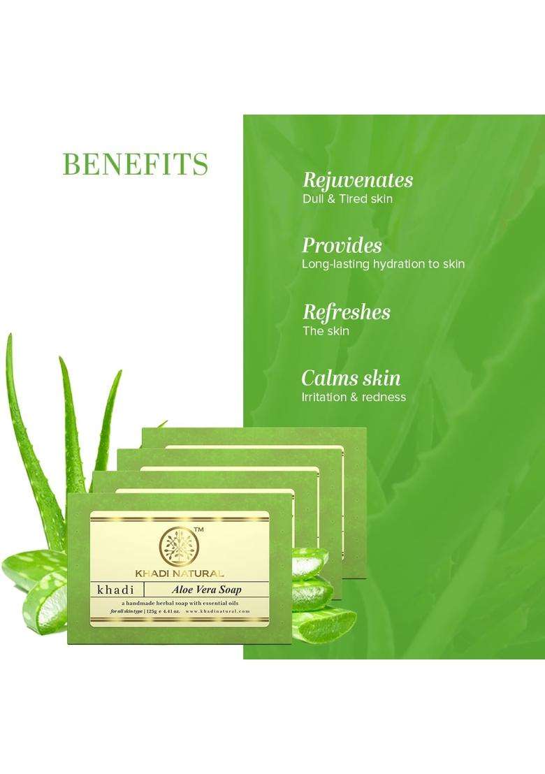 Khadi Natural Aloe Vera Soap (125 g *4) (500 g) (Pack of 4) | Natural Handmade | Bathing for Healthy Skin | with Essential Oils - Indya
