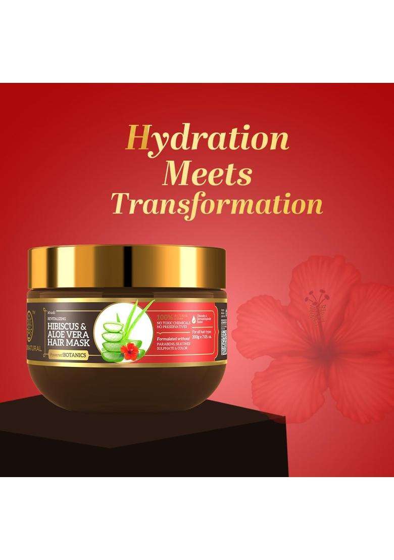 Khadi Natural Powered Botanics Hibiscus & Aloe Vera Hair Mask 200g | Natural Herbal Care | Herbal for Deep Nourishment & Repair | No Parabens - Indya