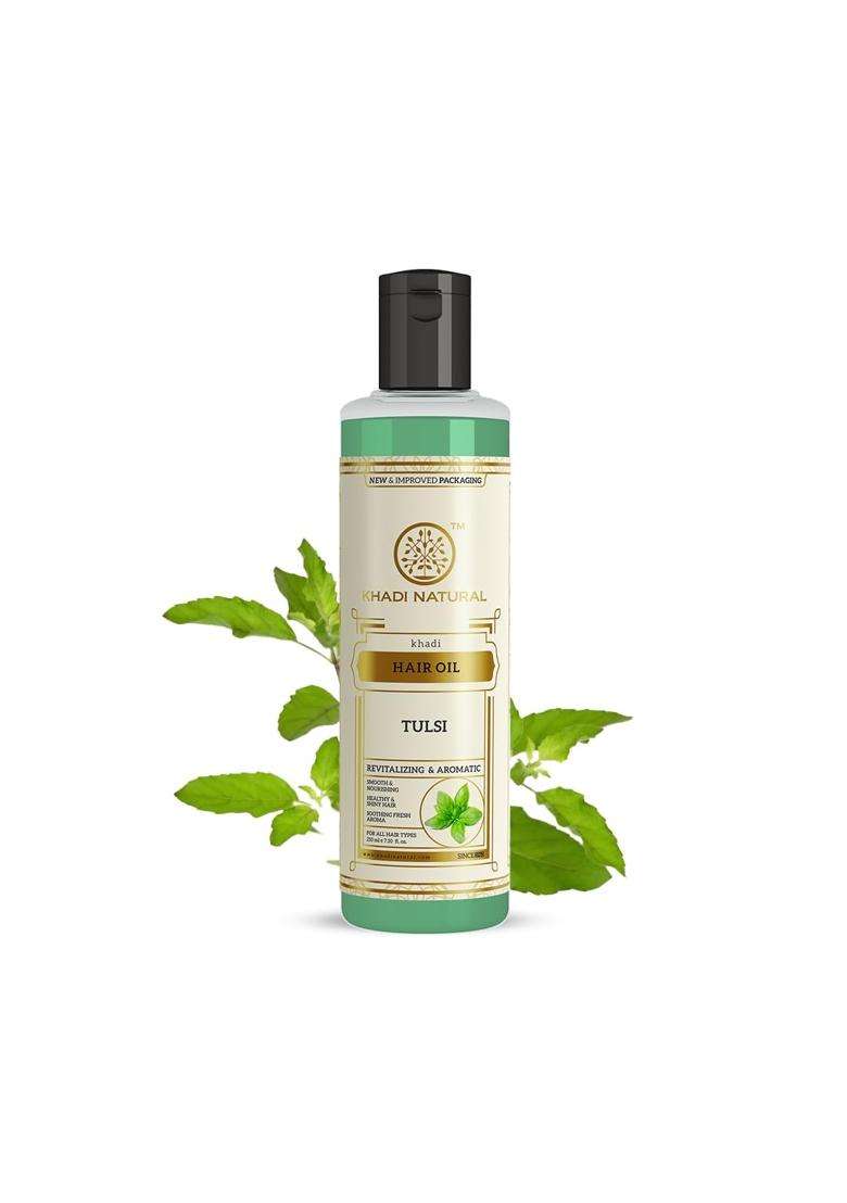 Khadi Natural Tulsi Herbal Hair Oil 210 ml | Natural Herbal Care | Aurvedic | Non-Sticky For Dry Scalp | Paraben & Mineral Free - Indya