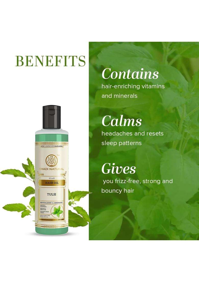 Khadi Natural Tulsi Herbal Hair Oil 210 ml | Natural Herbal Care | Aurvedic | Non-Sticky For Dry Scalp | Paraben & Mineral Free - Indya