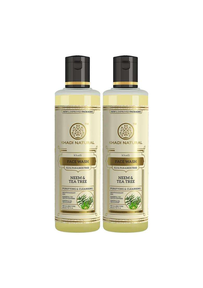 Khadi Natural Neem & Tea Tree Herbal Face Wash (210*2) (420 ml) (Pack of 2) | Natural Herbal Care | Herbal Face Wash for Glowing Skin - Indya