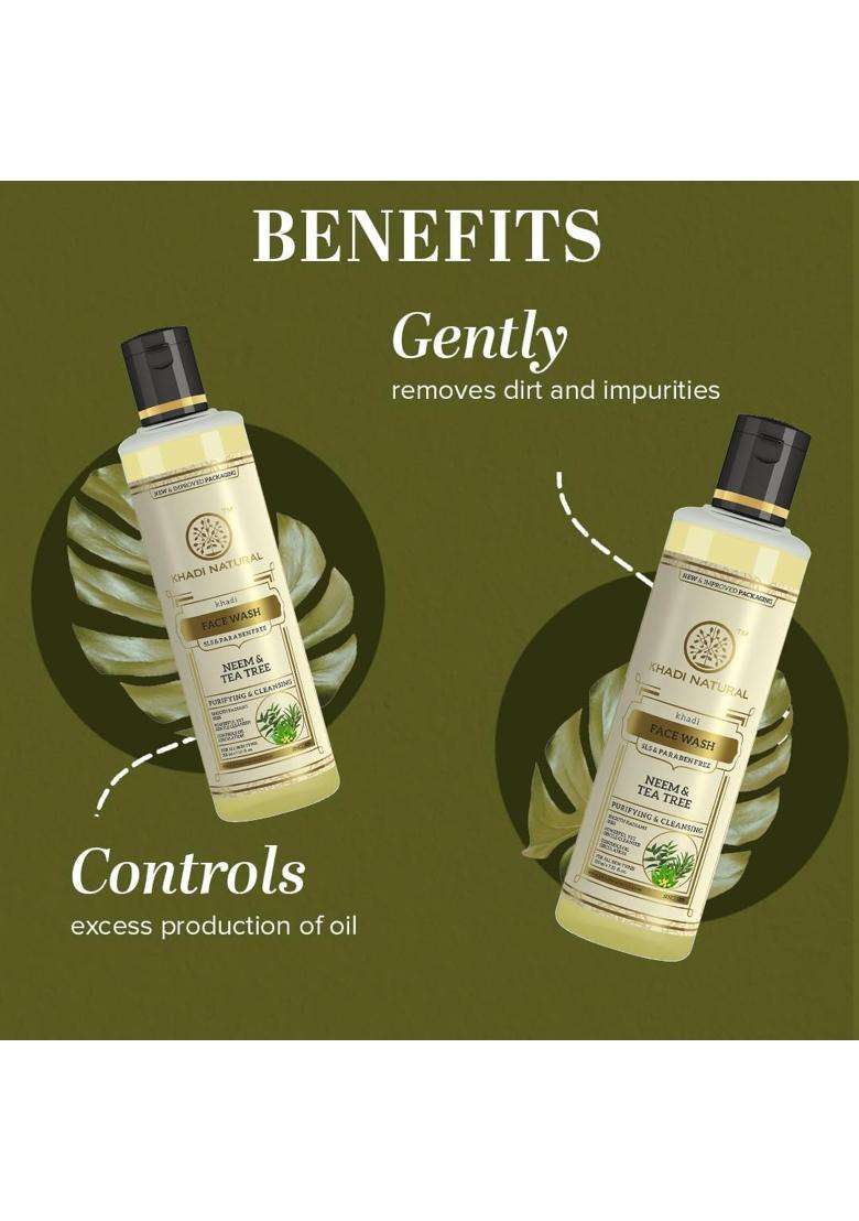 Khadi Natural Neem & Tea Tree Herbal Face Wash (210*2) (420 ml) (Pack of 2) | Natural Herbal Care | Herbal Face Wash for Glowing Skin - Indya
