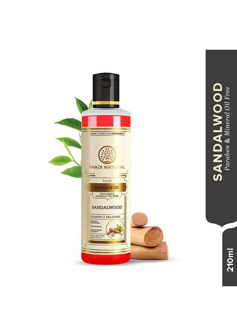 Khadi Natural Sandalwood Massage Oil 210 ml Each (Pack of 2) | Natural Herbal Care | Herbal Body Massage Oil for Relaxing Care - Indya