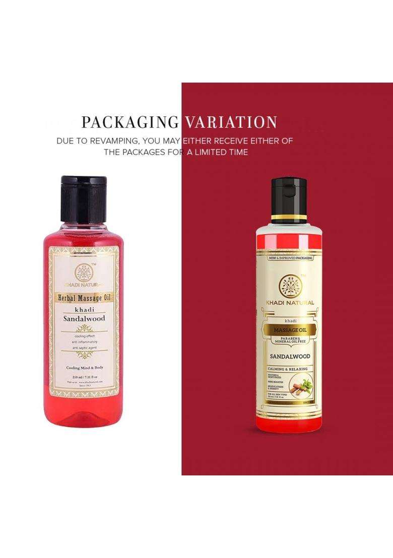 Khadi Natural Sandalwood Massage Oil 210 ml Each (Pack of 2) | Natural Herbal Care | Herbal Body Massage Oil for Relaxing Care - Indya