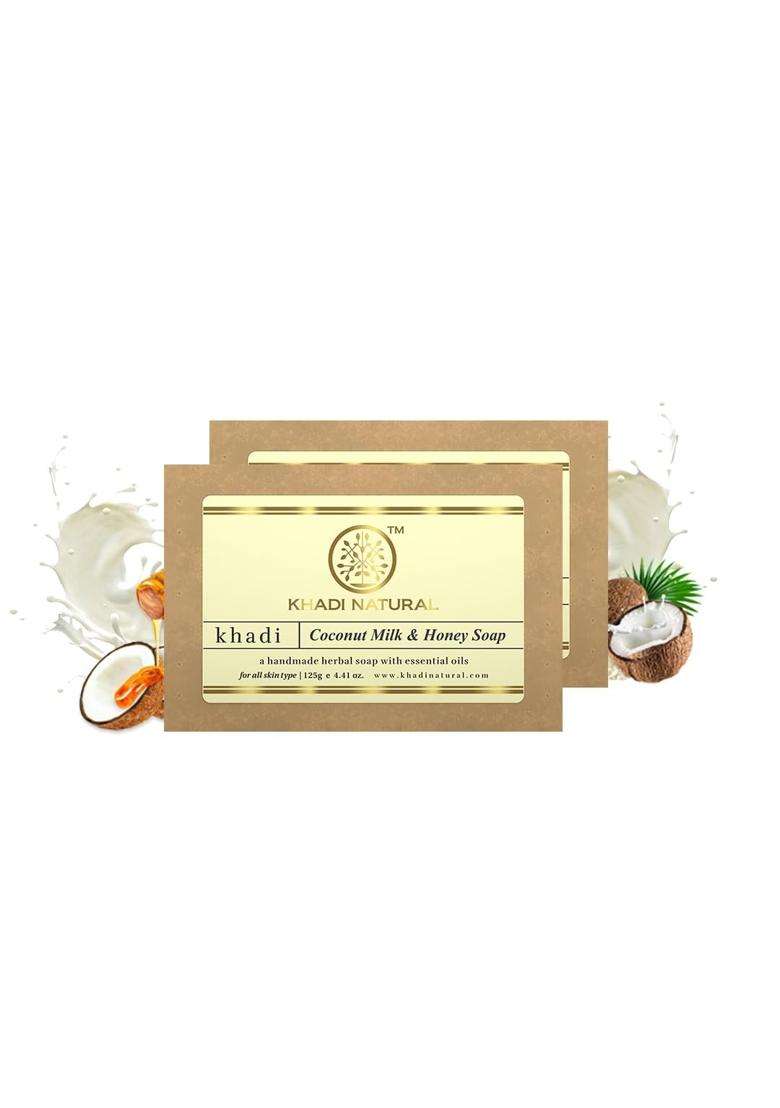 Khadi Natural Coconut Milk & Honey Soap 250 g (Pack of 2) | Natural Herbal Care | Herbal Handmade Bath for Skin Nourishment - Indya