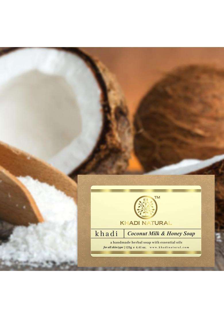 Khadi Natural Coconut Milk & Honey Soap 250 g (Pack of 2) | Natural Herbal Care | Herbal Handmade Bath for Skin Nourishment - Indya