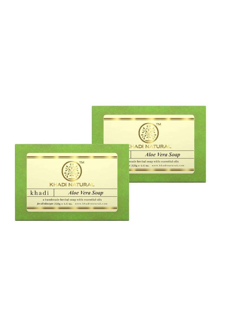 Khadi Natural Aloevera Handmade Soap, 125g (Pack of 2) | Natural Herbal Care | Herbal Bathing for Healthy Skin | Natural Soap with Essential Oils - Indya