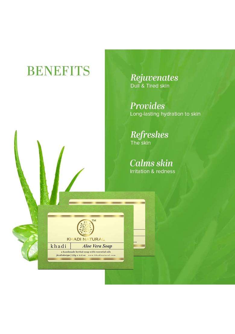 Khadi Natural Aloevera Handmade Soap, 125g (Pack of 2) | Natural Herbal Care | Herbal Bathing for Healthy Skin | Natural Soap with Essential Oils - Indya
