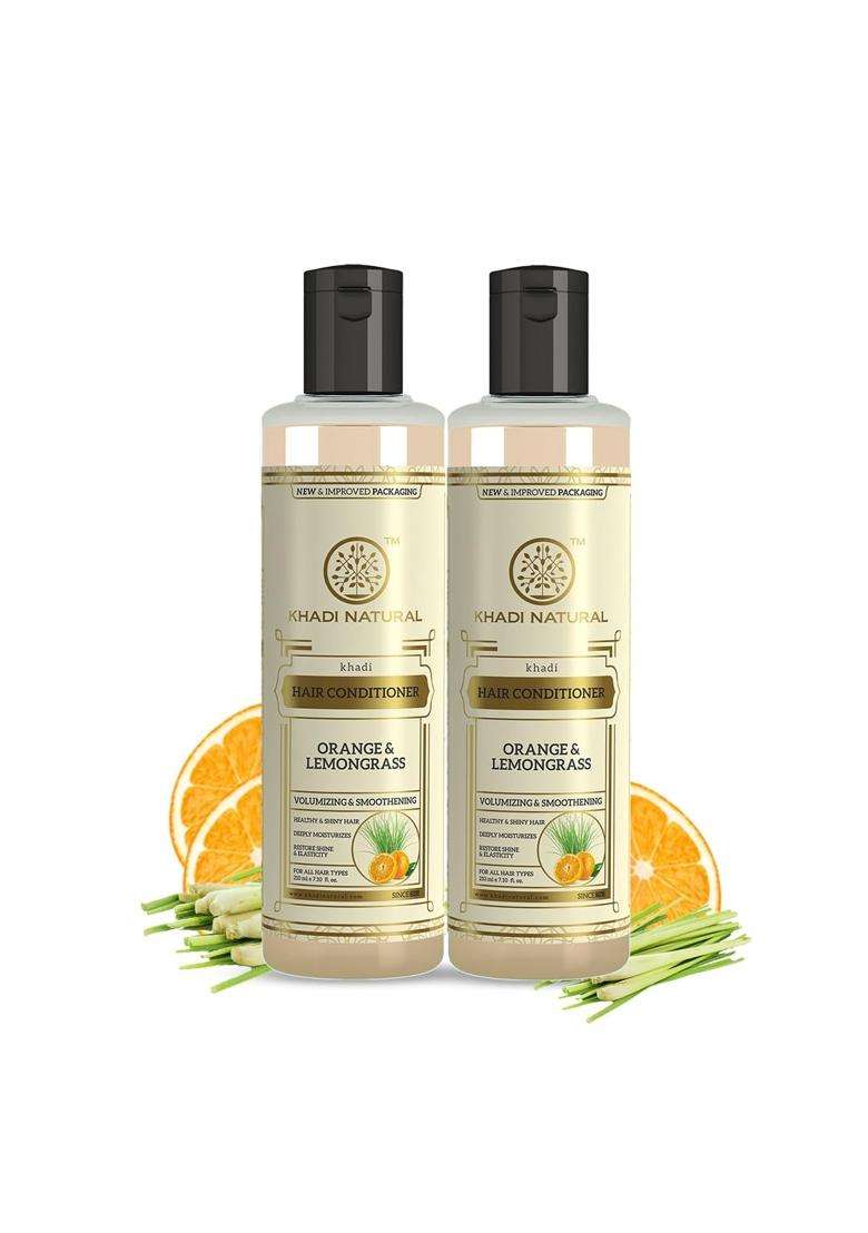Khadi Natural Orange & Lemongrass Herbal Hair Conditioner (210 * 2) (420 ml) (Pack of 2) | Natural Herbal Care | Herbal for Frizzy - Indya