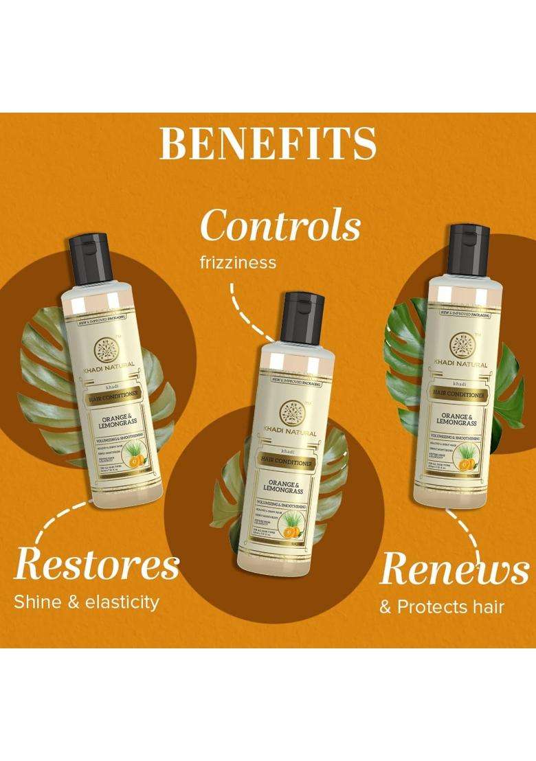 Khadi Natural Orange & Lemongrass Herbal Hair Conditioner (210 * 2) (420 ml) (Pack of 2) | Natural Herbal Care | Herbal for Frizzy - Indya