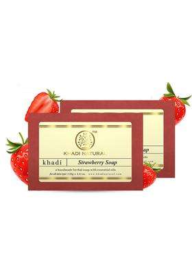 Khadi Natural Strawberry Handmade Soap (125 * 2, 250g) (Pack of 2) | Enriched with Strawberry Extracts | Soft & Nourished Skin | Gentle & Refreshing